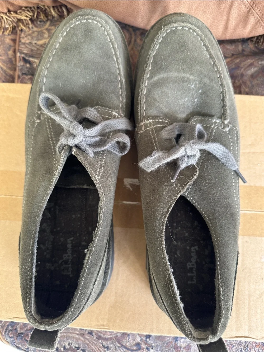 L.L. Bean Olive Suede Chukka Boots with Gray Laces